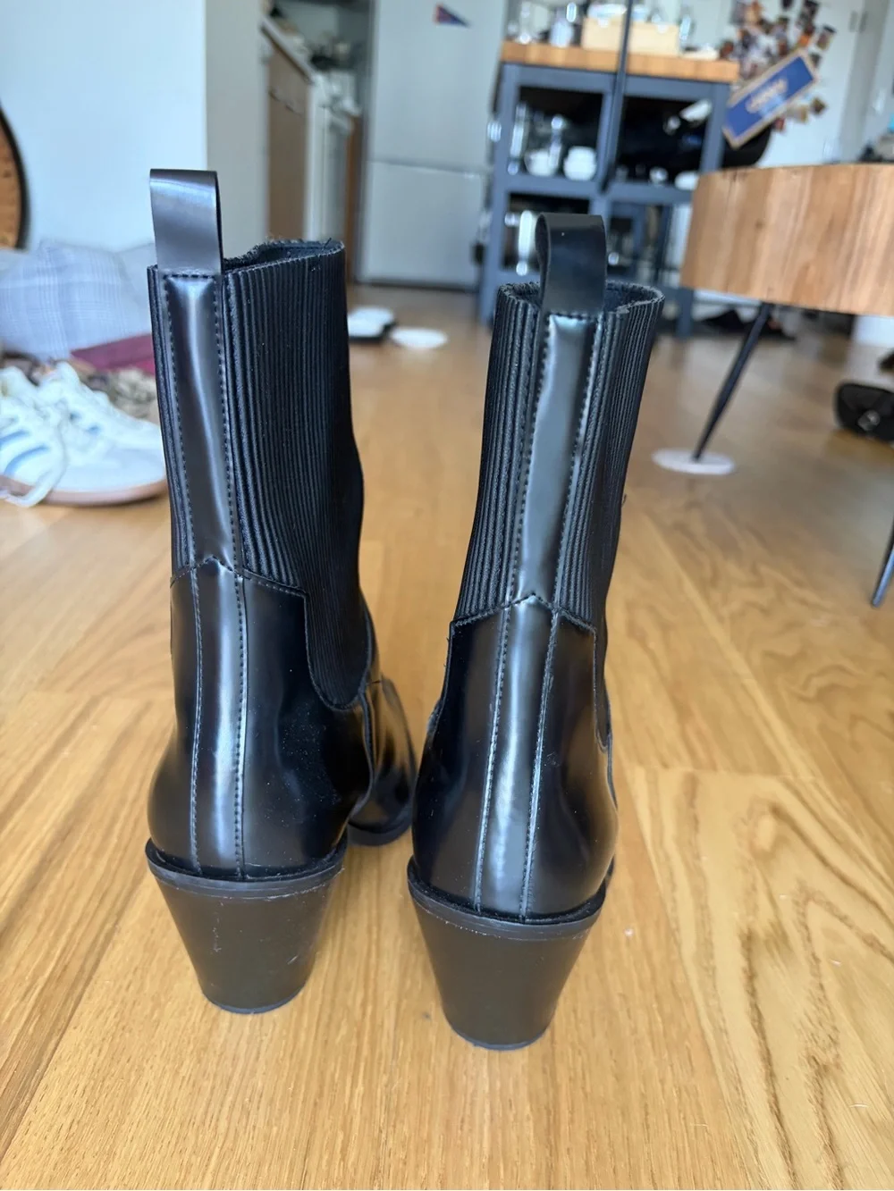 Black Pointed Toe Block Heel Pumps